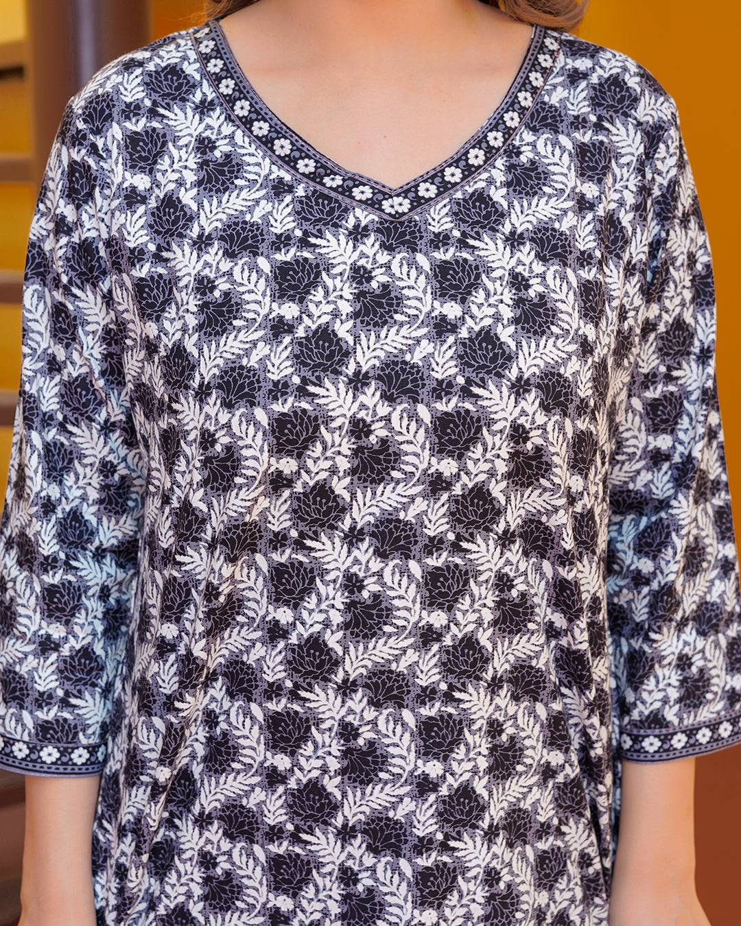 Pure Cotton White and Black Bagru Print Coord Set