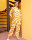 Pure Cotton Off-White and Yellow Coord Set in Lining Pattern