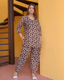 Pure Cotton White and Brown Bagru Print Coord Set