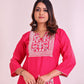 Pure Vatican Silk Tunic Coord Set with Pearl and Mirror Work in Pink