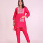 Pure Vatican Silk Tunic Coord Set with Pearl and Mirror Work in Pink