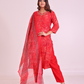 Pure Muslin Red Digital Print Dupatta Set with Zardozi Work