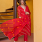 Pure Chiffon Red Bandhej Suit with Bandhani Dupatta and Pant Set in Pure Gotta Patti Work