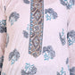 Elegant Blue and White Cotton Suit with Intricate Detailing