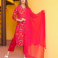 Pure Silk Red and Pink Dupatta Set with Zardozi Work