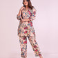 Pure Cotton Beige Floral Print Coord Set with Stylish V-Neck and Pearl & Sequence Work