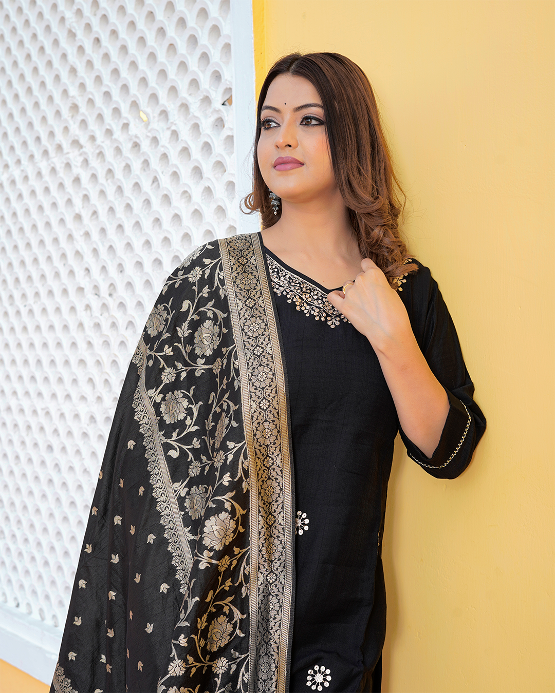 Pure Silk Black Suit with Heavy Banarasi Silk Dupatta and Paithani Work