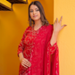 Pure Silk Red and Pink Dupatta Set with Zardozi Work
