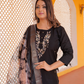 Pure Silk Black Suit with Digital Print Organza Dupatta and Zardozi Work