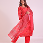 Pure Muslin Red Digital Print Dupatta Set with Zardozi Work