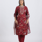 Pure Muslin Silk Maroon Suit with Digital Print Dupatta and Hand Embroidered Neckline