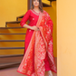 Pure silk Red suit with paithani work andheavy banarsi dupatta
