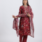 Pure Muslin Silk Maroon Suit with Digital Print Dupatta and Hand Embroidered Neckline
