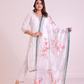 Pure Cotton White Chikankari Suit with Lace Work on Neck and Organza Dupatta