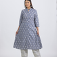 Pure Cotton Blue and White Kurta Pant Set in Bagru Print