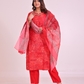 Pure Muslin Red Digital Print Dupatta Set with Zardozi Work