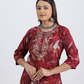 Pure Muslin Silk Maroon Suit with Digital Print Dupatta and Hand Embroidered Neckline