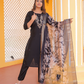 Pure Silk Black Suit with Digital Print Organza Dupatta and Zardozi Work