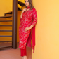 Pure Silk Red and Pink Dupatta Set with Zardozi Work