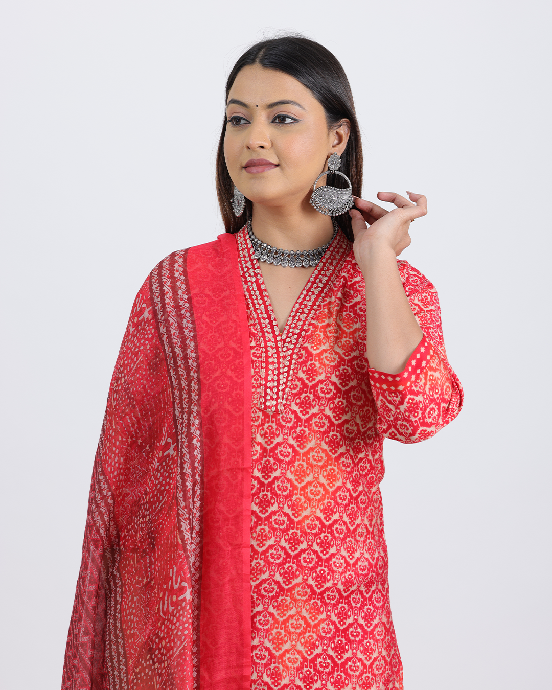 Pure Muslin Silk Suit with Paithani Work and Digital Print Dupatta in Red