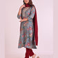 Grey and Maroon Pure Muslin Suit with Silk Dupatta and Pathni Work