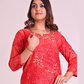 Pure Muslin Red Digital Print Dupatta Set with Zardozi Work