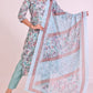 Pure Muslin Silk Suit with Digital Print Dupatta, Sequence, and Zardozi Work in Turquoise Blue