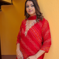 Pure Chiffon Red Bandhej Suit with Bandhani Dupatta and Pant Set in Pure Gotta Patti Work