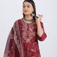 Pure Muslin Silk Maroon Suit with Digital Print Dupatta and Hand Embroidered Neckline