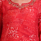 Pure Muslin Red Digital Print Dupatta Set with Zardozi Work