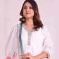Pure Cotton White Chikankari Suit with Lace Work on Neck and Organza Dupatta