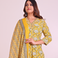 Pure Cotton Yellow V-Neck Digital Print Dupatta Set