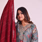Grey and Maroon Pure Muslin Suit with Silk Dupatta and Pathni Work