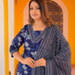 Pure Cotton Royal Blue Batik Print Dupatta Set