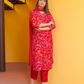Pure Silk Red and Pink Dupatta Set with Zardozi Work
