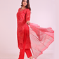 Pure Muslin Red Digital Print Dupatta Set with Zardozi Work
