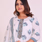 Elegant Blue and White Cotton Suit with Intricate Detailing