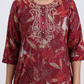 Pure Muslin Silk Maroon Suit with Digital Print Dupatta and Hand Embroidered Neckline