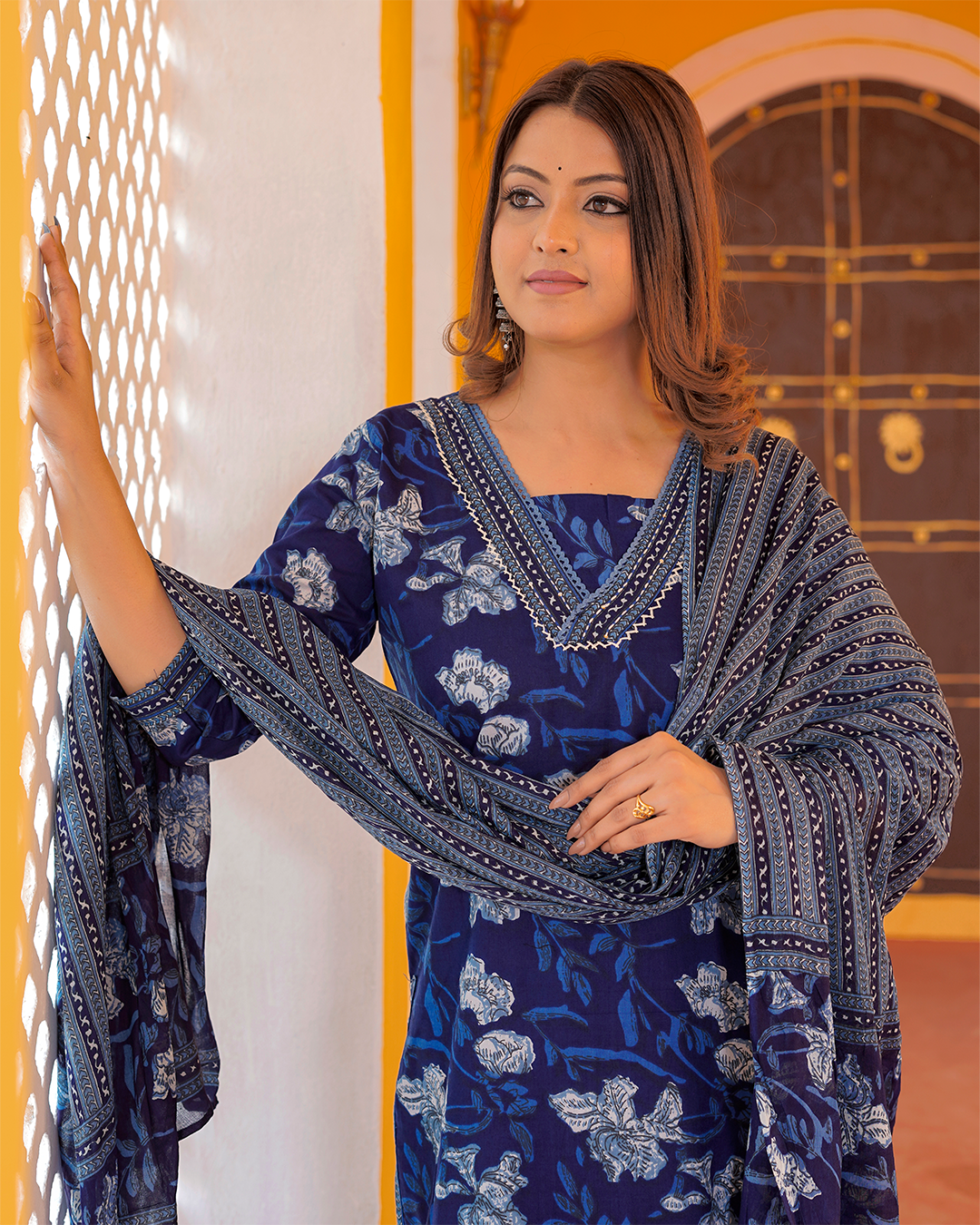 Pure Cotton Royal Blue Batik Print Dupatta Set