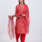 Pure Muslin Silk Suit with Paithani Work and Digital Print Dupatta in Red