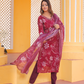 Pure Muslin Silk Maroon Suit with Digital Print Dupatta and Pearl & Sequence Work