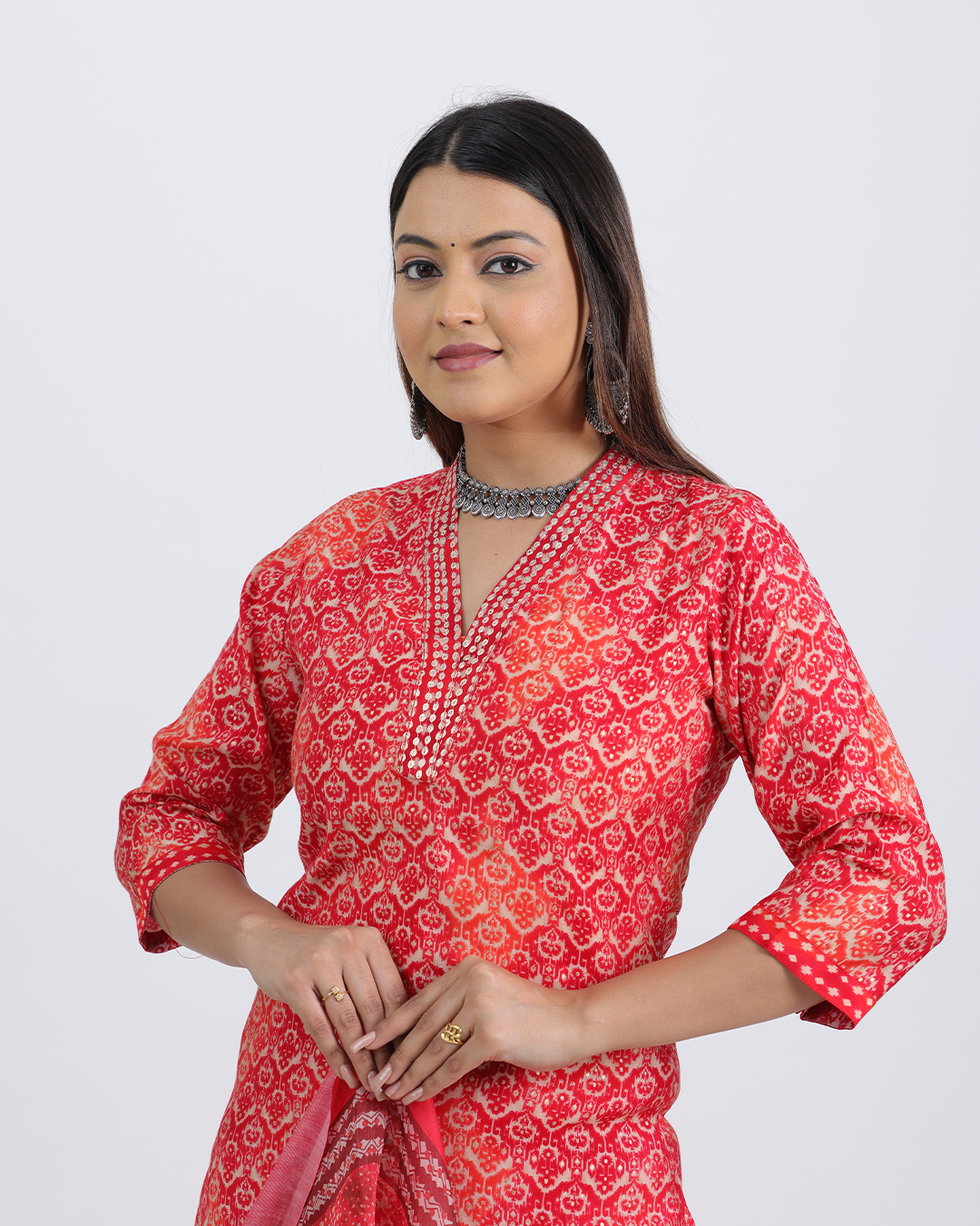 Pure Muslin Silk Suit with Paithani Work and Digital Print Dupatta in Red