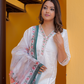 Pure Cotton White Chikankari Suit with Lace Work on Neck and Organza Dupatta