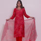 Pure Muslin Red Digital Print Dupatta Set with Zardozi Work