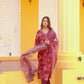 Pure Muslin Silk Maroon Suit with Digital Print Dupatta and Pearl & Sequence Work